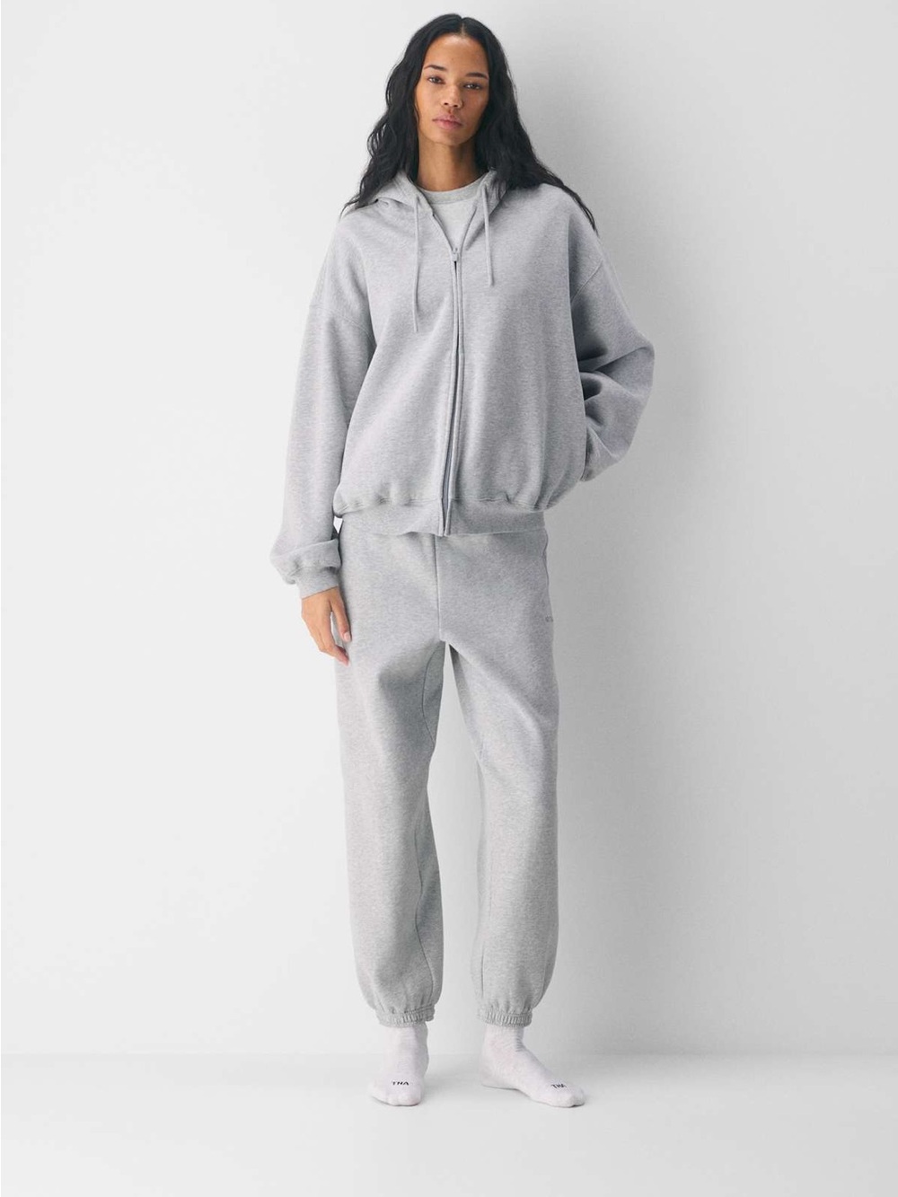TNA Women's Light Gray Zip Hoodie & Joggers Set